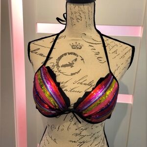 Victorias Secret 34C sequin Bikini Top Tag is Cut Out